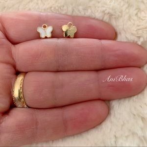 2 White Dainty Gold Tone Butterfly Enamel Charms